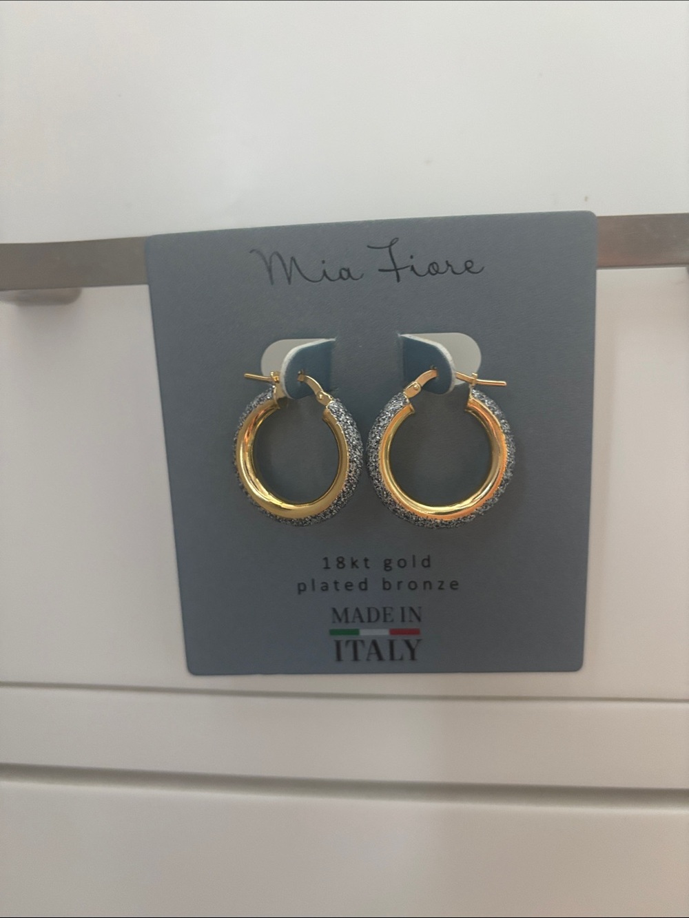 Mia Fiore 18k Gold Plated Bronze Textured Hoop Earrings RARE